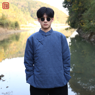 冬季 外套青年棉袄男茶服棉服 加厚保暖棉衣中国风斜襟盘扣棉麻唐装