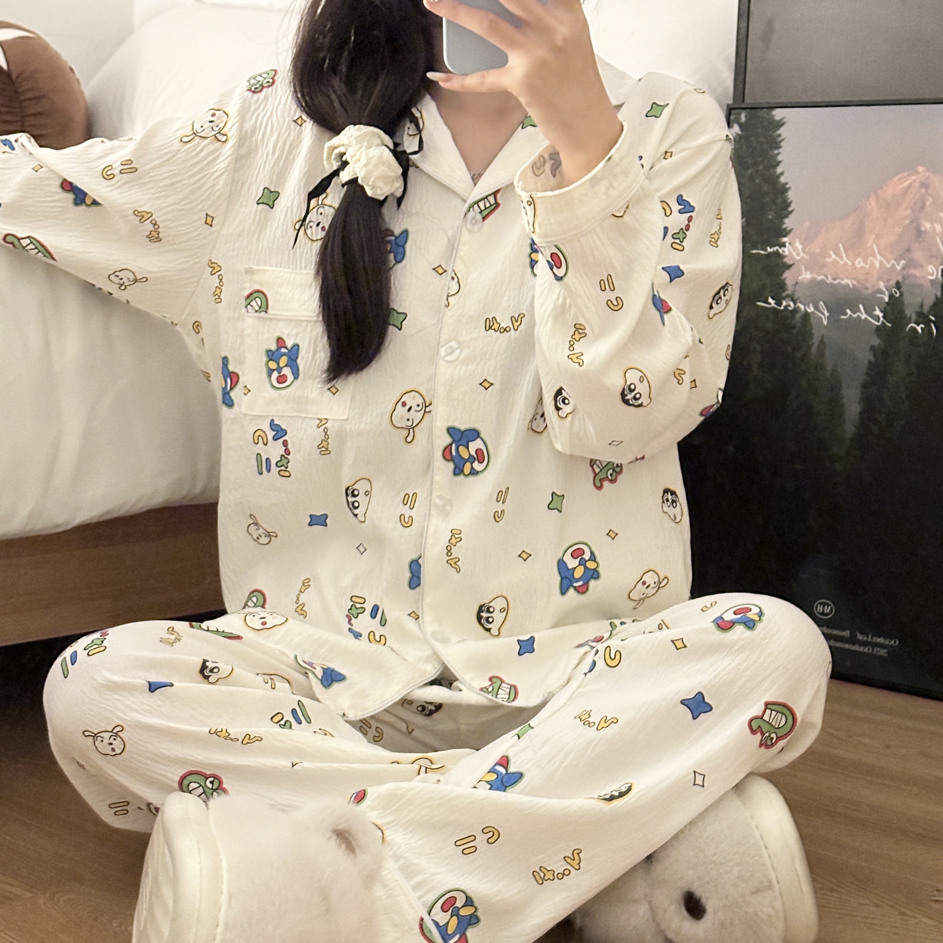 日系蜡笔小新睡衣女春秋