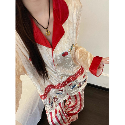 轻奢凯蒂猫印花金丝绒拼色睡衣女