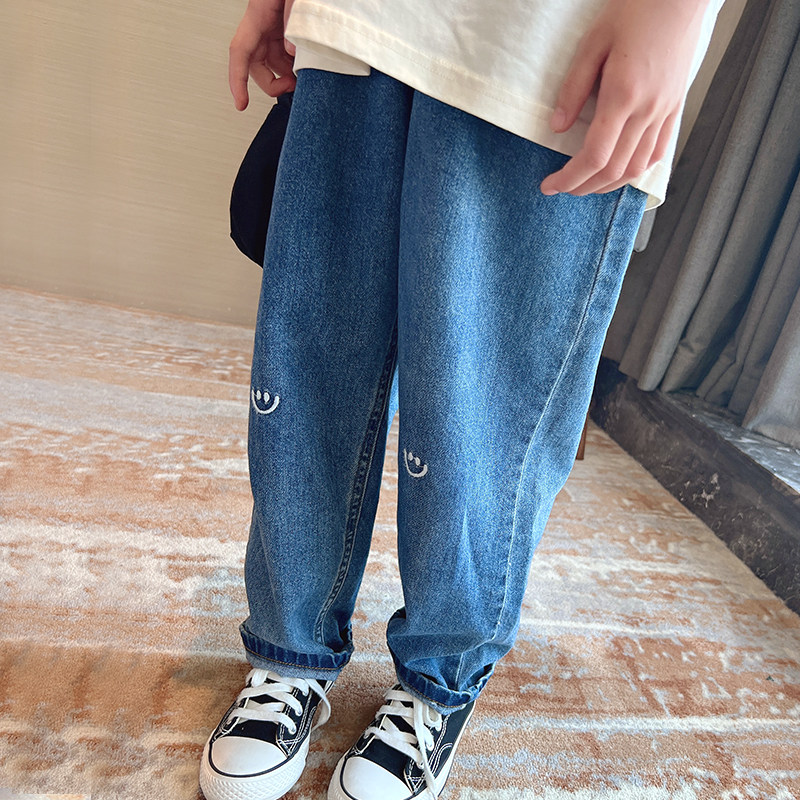女童牛仔柔长裤软纯棉面料