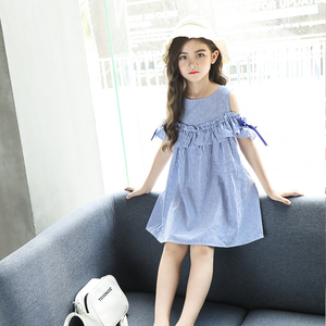 女童条纹连衣裙2025夏装新款中大童韩版洋气时尚吊带露肩裙子网红