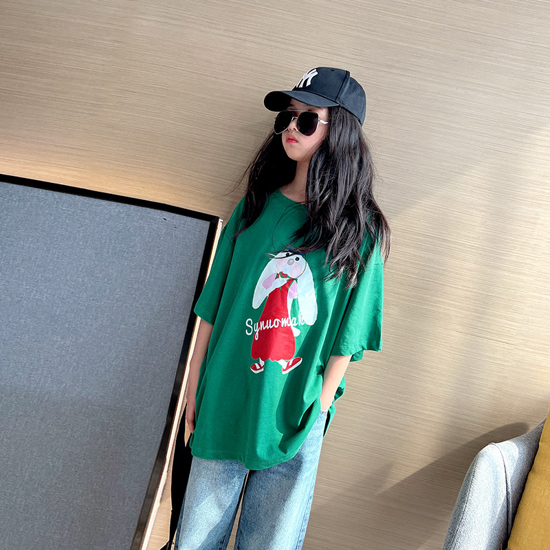 女童圆领卡通短袖兔子印花T恤