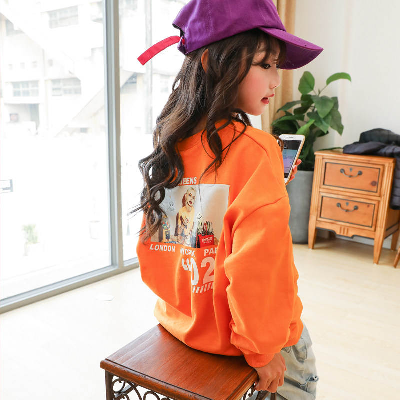 女童T恤春装2025新款韩版中大童春秋洋气圆领宽松纯棉长袖打底衫