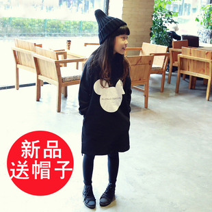 女童卫衣秋装2025新款中大童洋气中长款宽松长袖连帽套头衫春秋潮