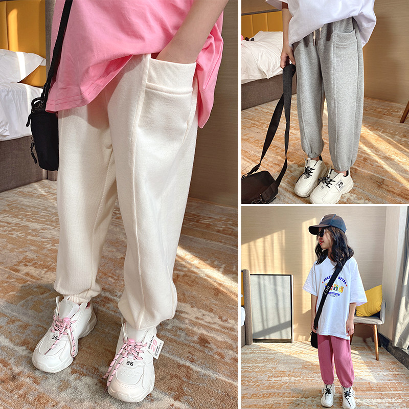 女童休闲裤春装2026新款韩版中大童宽松运动裤洋气束脚裤子纯棉潮