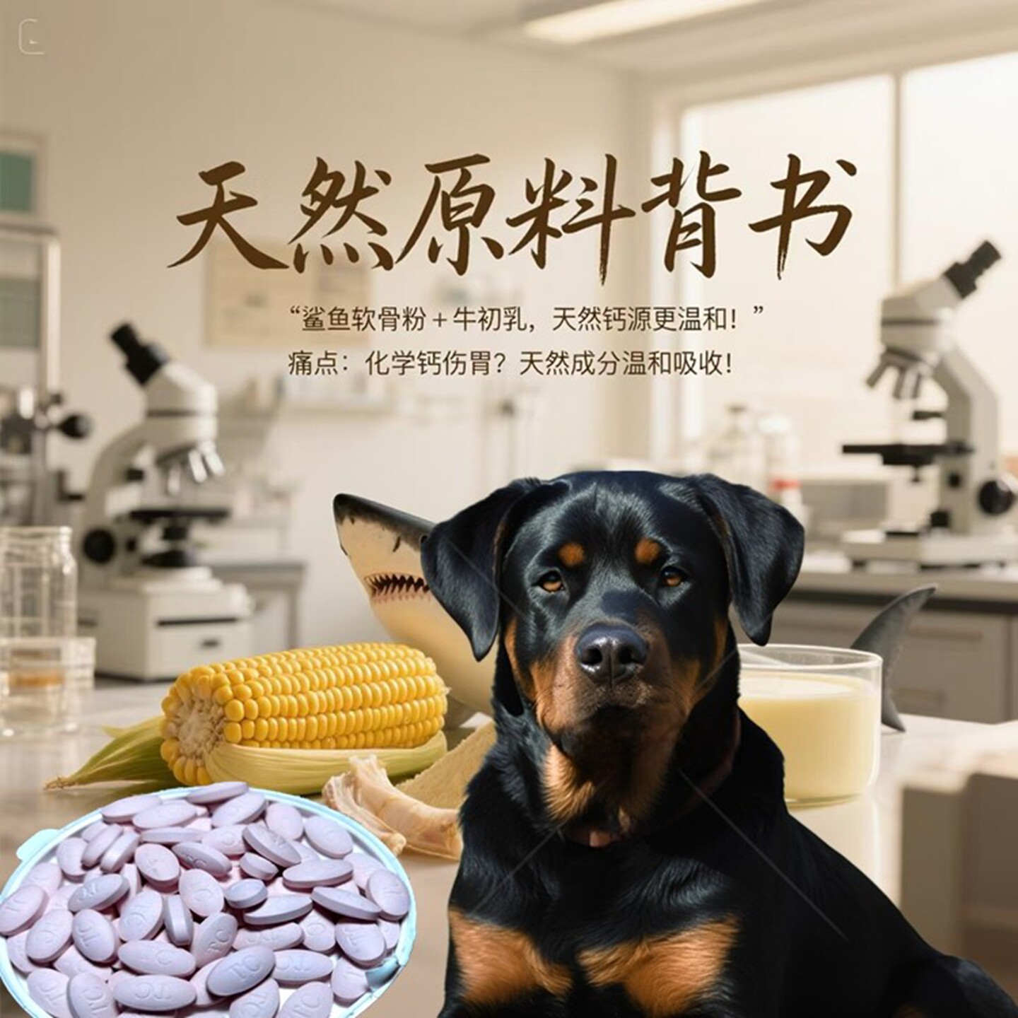 罗威纳犬专用狗钙片幼犬不长个吃钙粉宠物专用老小狗发育猛犬壮骨
