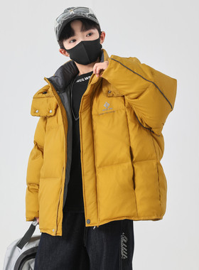 男童羽绒服冬季加厚保暖连帽宽松外套姜黄色常规款防风棉服
