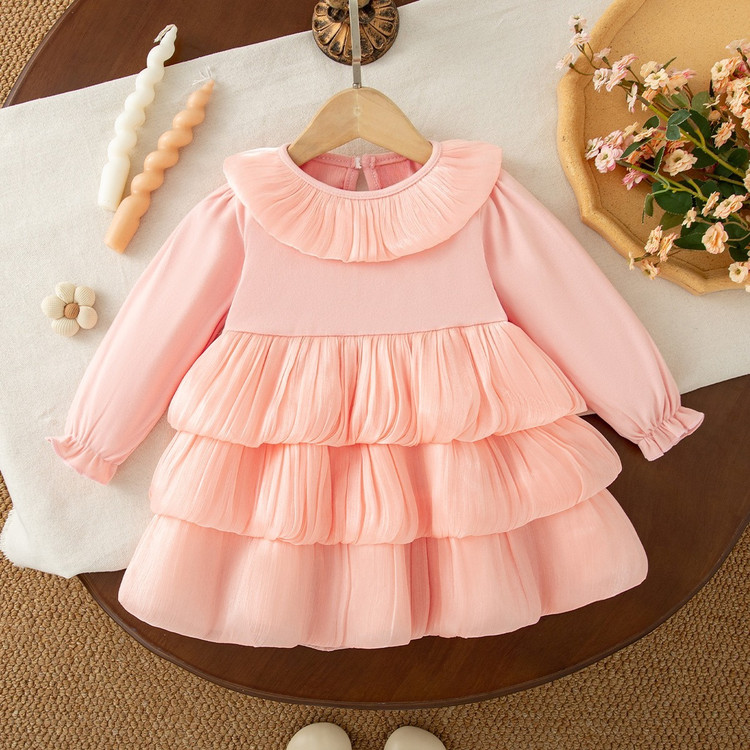 女童粉色公主蛋糕生日礼服裙