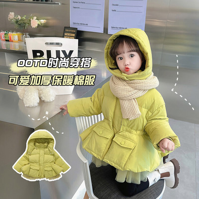 女童羽绒服帽子可拆卸芥末绿