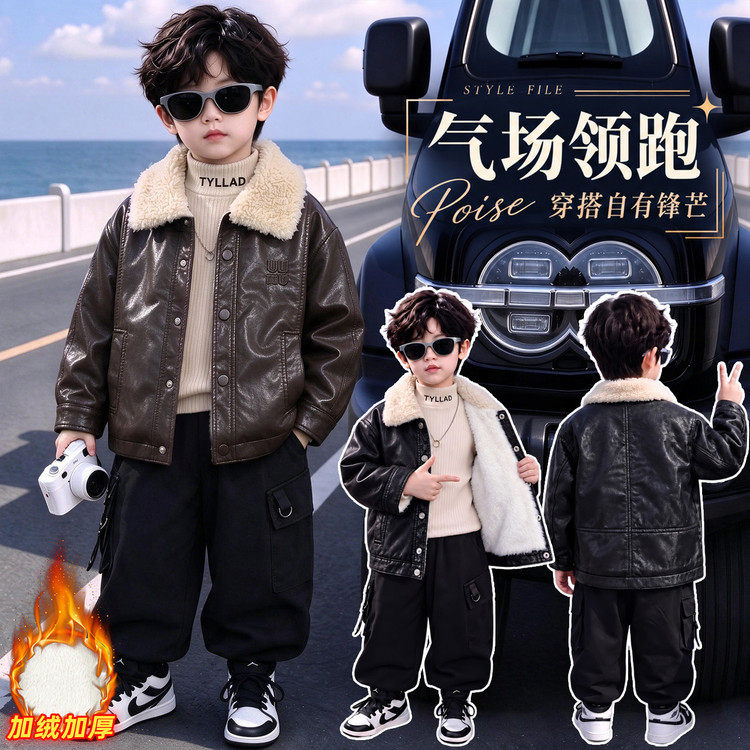 冬季男士加绒有人造皮革夹克