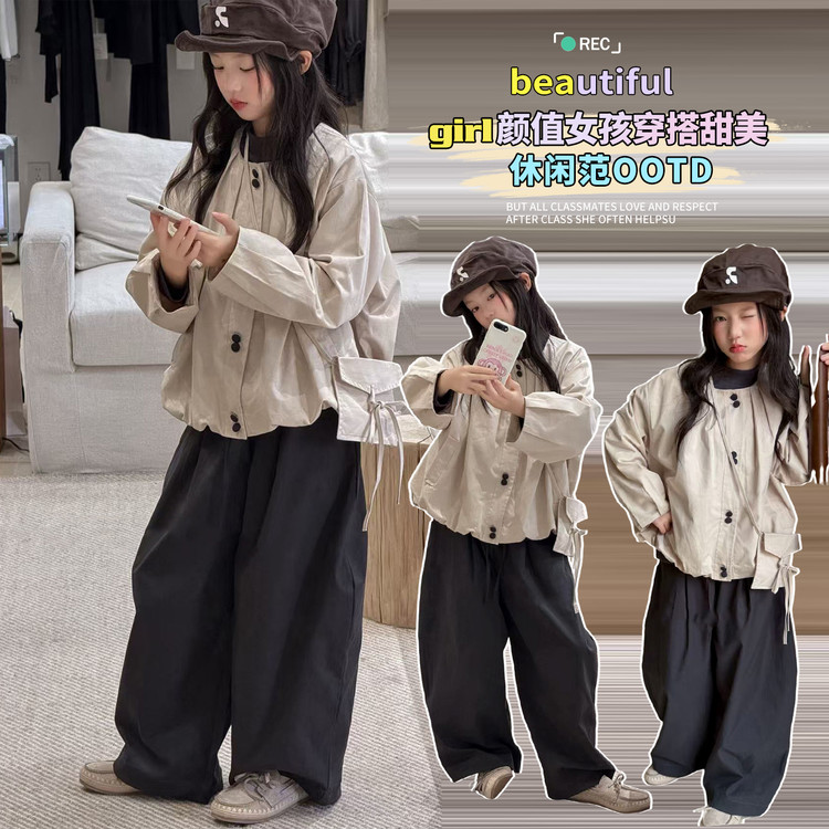 韩版简约翻领短外套女秋季套装