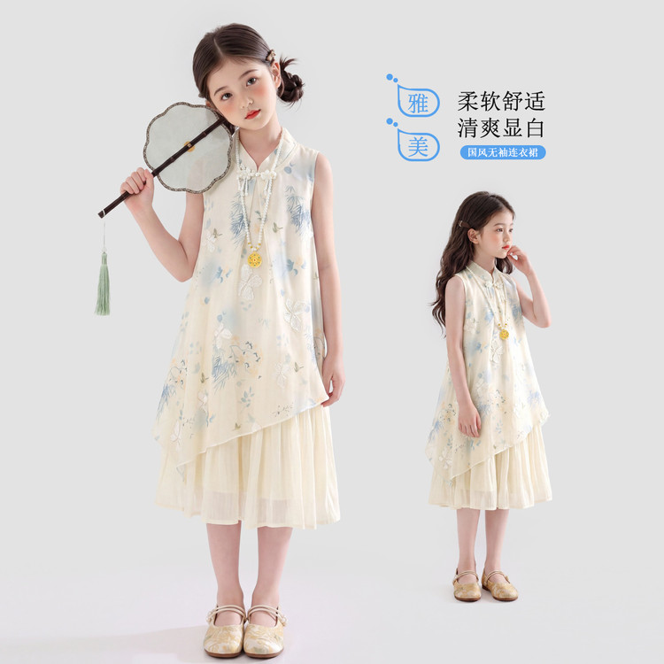 女童夏季中国风刺绣汉服连衣裙