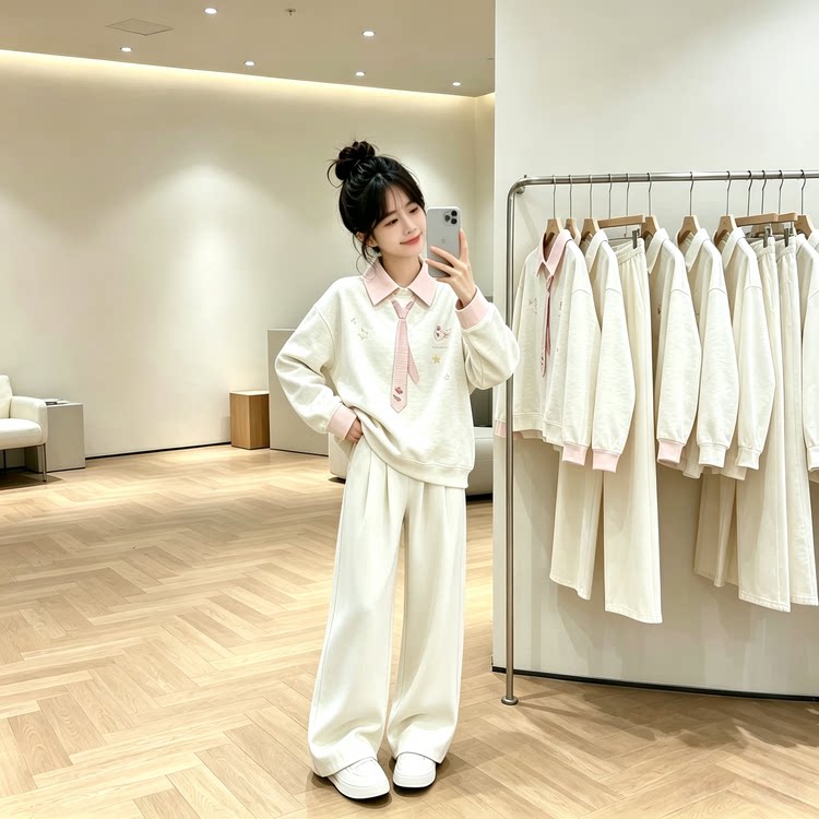 学院风女大童冬季卫衣阔腿裤套装