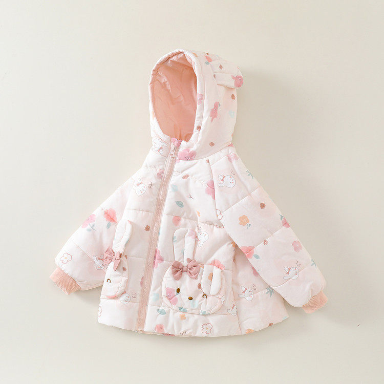 女童加厚保暖连帽卡通棉服