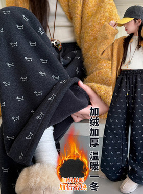 黑色蝴蝶结糯米裤女加绒加厚宽松慵懒风小个子阔腿裤