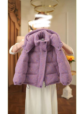 女童紫色连帽棉服2025新款韩版洋气加厚保暖棉衣外套