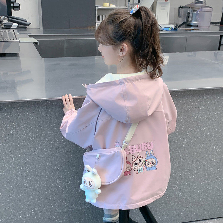 女童春秋款卡通印花外套冲锋衣