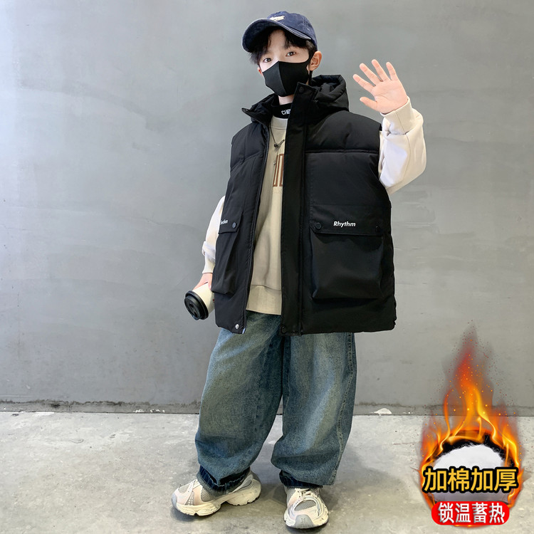 男童连帽棉马甲加厚保暖