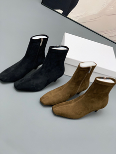 方头低跟短靴女休闲短靴中跟短靴真皮靴子 2025新款 Blair Eadie