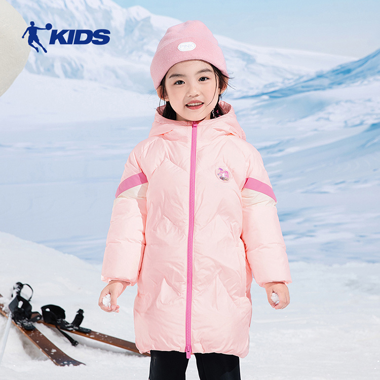 中国乔丹儿童女小童带帽梭织羽绒服2024秋冬新款保暖加厚T9347616