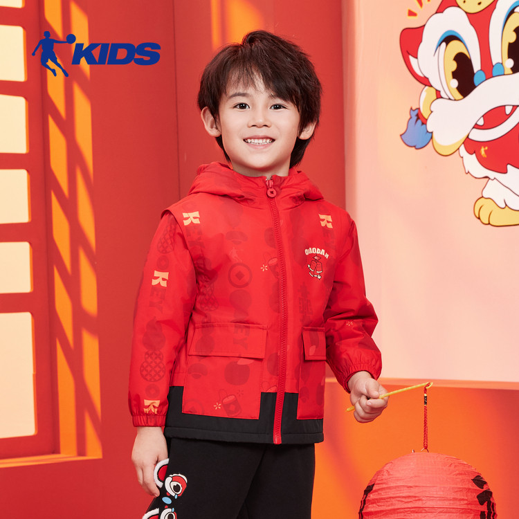 乔丹儿童梭织风衣2025新款加绒加厚小童男童风衣本命年上衣拜年服