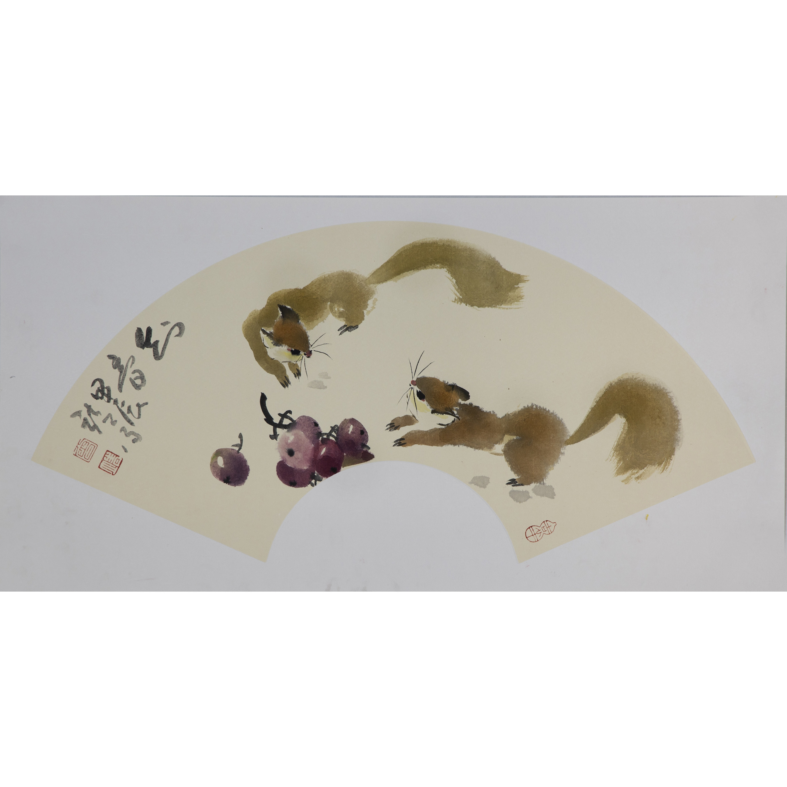 著名画家曾靖国画葡萄定制现场纯手绘扇面孤品办公室客厅装饰挂画