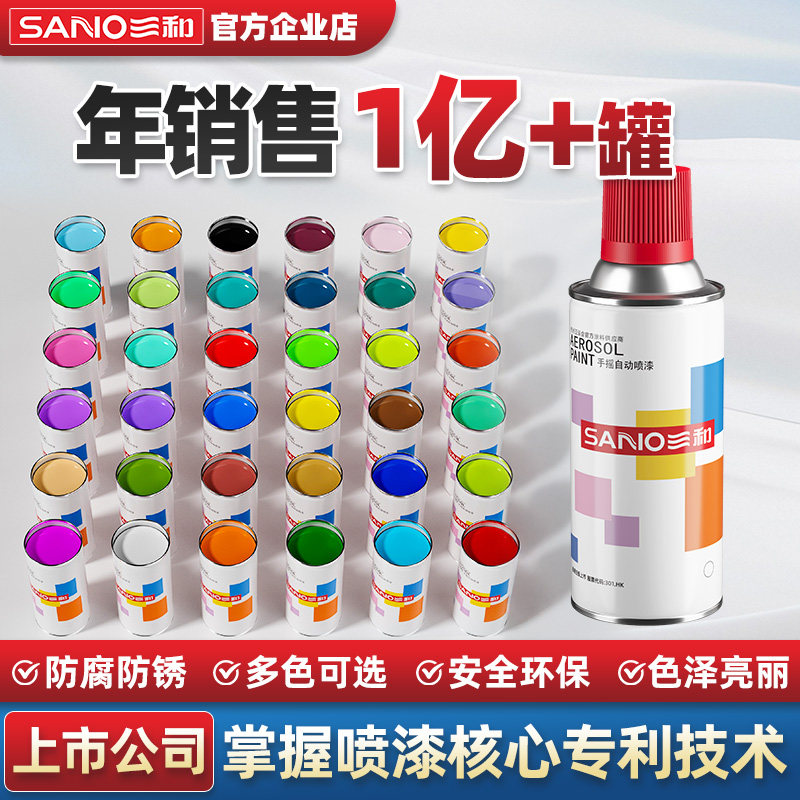 三和自喷漆防锈金属漆塑料家具木器漆涂鸦墙面黑色白色手摇喷漆