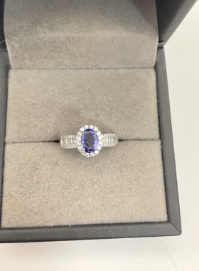 出口日本纯银镀铂金天然坦桑石开口戒指镶金品质全净体1.07克拉