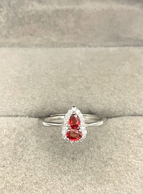 纯银镀铂金天然缅甸红色蓝宝石开口戒指镶金品质全净体0.71克拉