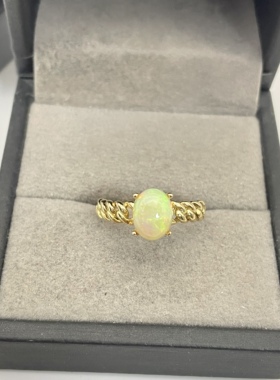 出口日本纯银镀金天然欧泊开口戒指孤品宝石级2.59克拉