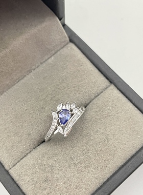 出口日本纯银镀铂金天然坦桑石开口戒指孤品宝石级全净体0.65克拉