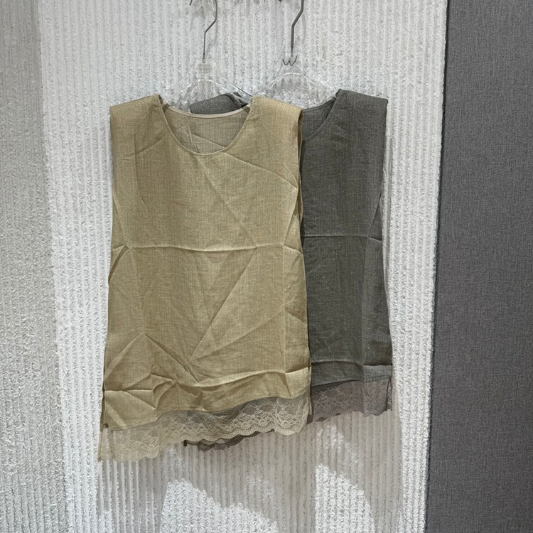 欧洲站2026夏新款复古苎麻无袖背心女木耳边花边衬衫上衣女装725