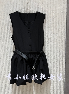 欧洲站2026夏新款通勤气质V领无袖背心女夏日纽扣装饰上衣050502