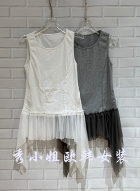 欧洲站2026夏新款网纱拼接吊带背心女修身显瘦叠穿小众背心12144