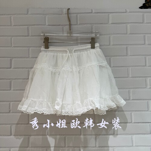 欧洲站2026夏新款芭蕾风蛋糕半身裙女高腰A字蕾丝花边短裙33116