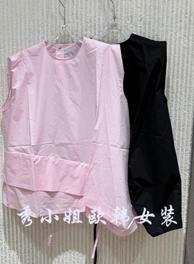 欧洲站2026夏新款轻熟简约风无袖收腰衬衫女不规则拼接上衣68836