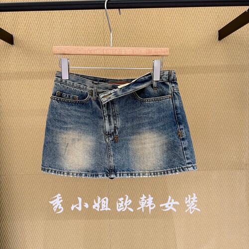 欧洲站2026夏季新款复古牛仔风百搭洋气腰带设计A字裙显瘦