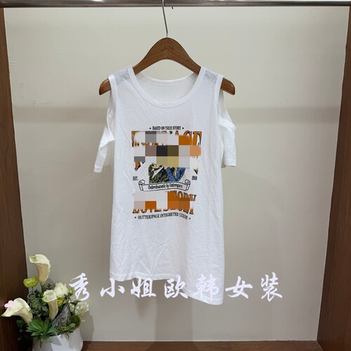 欧洲站2026夏季新款卡通印花露肩时尚百搭短袖T恤女
