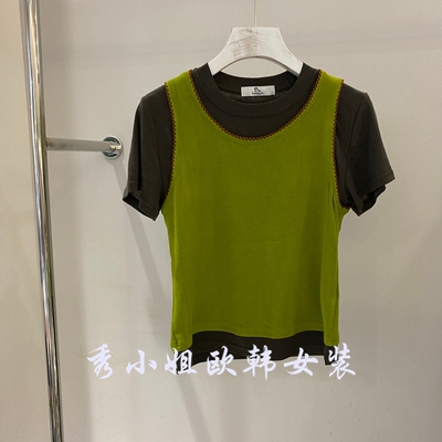 欧洲站2026夏季新款时尚圆领明线短袖T恤女百搭叠穿背心