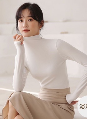 双面德绒半高领打底衫女百搭保暖长袖上衣新款秋冬德绒内搭外穿