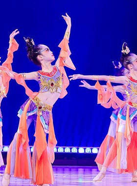 敦煌飞天儿童舞蹈演出服女童一梦敦煌少儿梦回龟兹丝路拈窟表演服