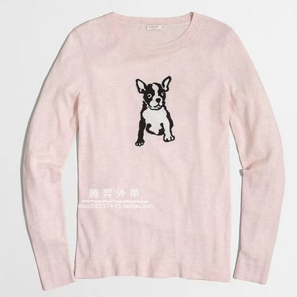 欧美站 美系JC纯棉动物刺绣卡通修身圆领长袖针织衫 毛衣 少女粉
