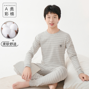 2024新款男童秋衣秋裤套装全棉儿童彩棉保暖打底线衣线裤A类纯棉