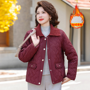 妈妈冬装加绒加厚外套洋气2025新款小个子套装中老年人女保暖棉服