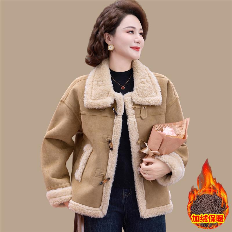 妈妈冬装外套新款加厚棉衣洋气上衣中老年女冬季短款加绒加厚棉袄