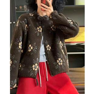 立领提花颗粒绒加奥粒绒加厚外套2025冬季新款保暖卫衣