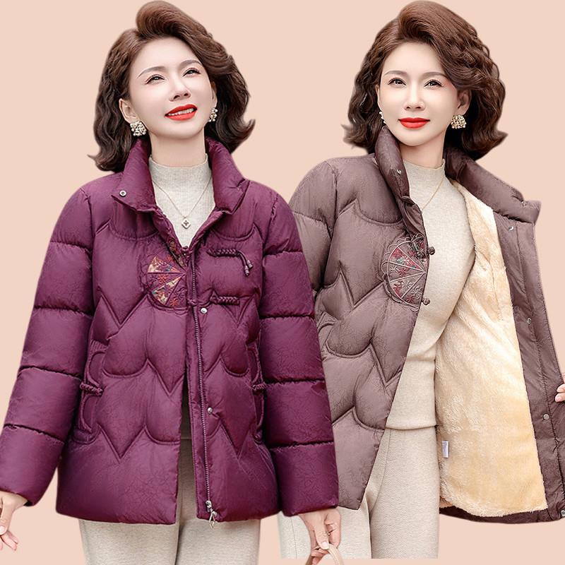 妈妈冬装新款加绒立领保暖棉衣外套女中老年人奶奶老太太加厚棉服