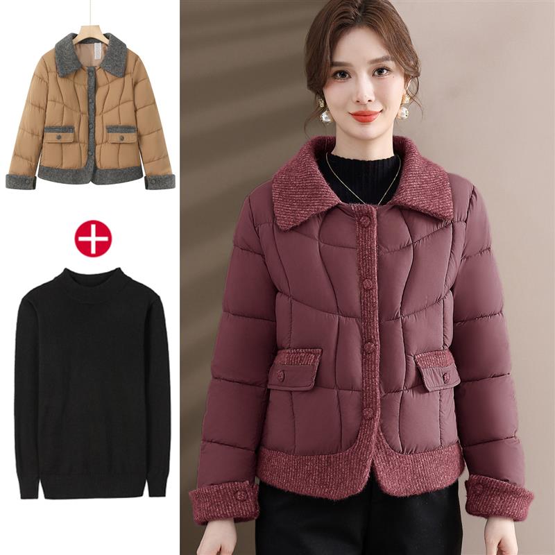 年轻妈妈秋冬装小香风小棉袄中老年女装洋气大码短款羽绒棉服外套
