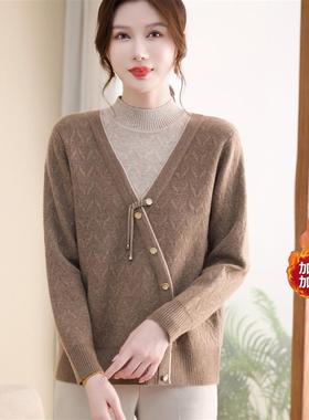 中老年新中式半高领冬季加绒毛衣时尚减龄复古40-50妈妈针织打底
