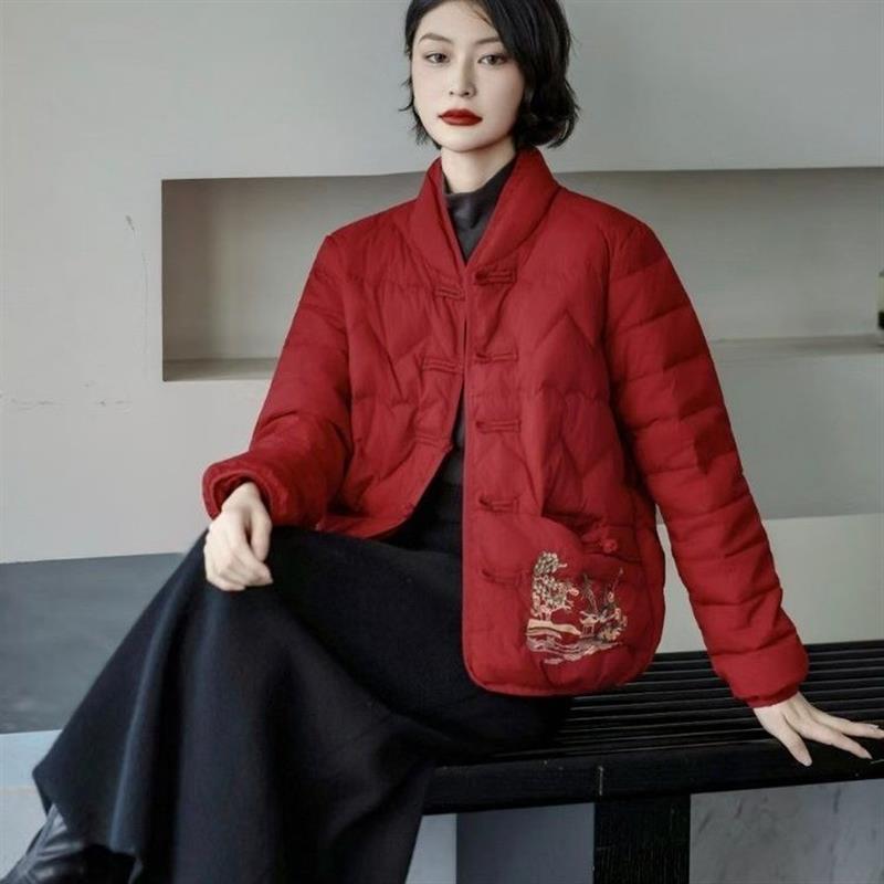 国风短款羽绒服女2025冬季新款新中式盘扣复古立领白鸭绒保暖外套